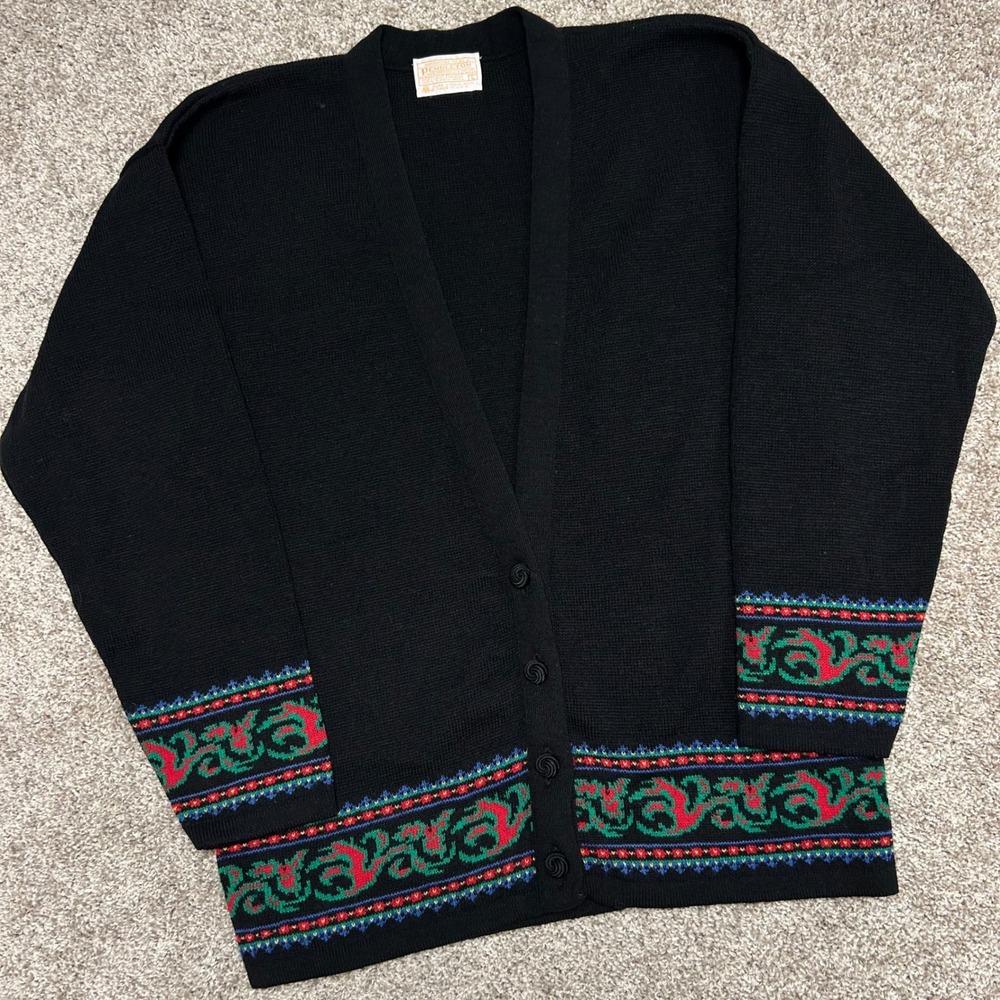 Vintage Pendleton Women Cardigan Sweater‎ 100% Wool Black Size Large USA Made